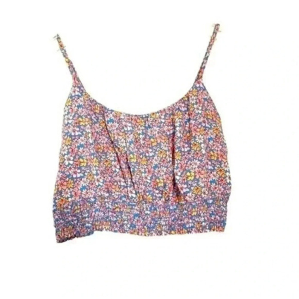 Le Lis floral crop top thin strap smocked back lined size Large EUC
